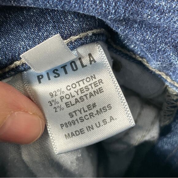 Pistola High Rise Distressed Raw Hem Stretch Skinny Jeans Medium Wash Size 25 - Picture 5 of 10